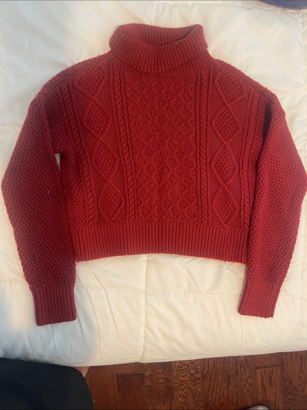 Girl’s Turtleneck Cable Knit Sweater - Red